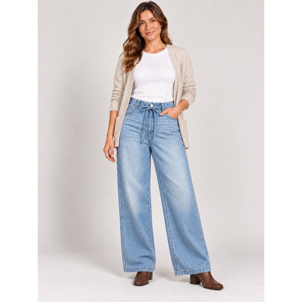 d.jeans New York Light Wash Wide Leg Drawstring Jeans Size 16